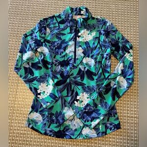 Tommy Bahama Active 1/2 Zip pullover Blue  Green Floral Print XS Nice Condition